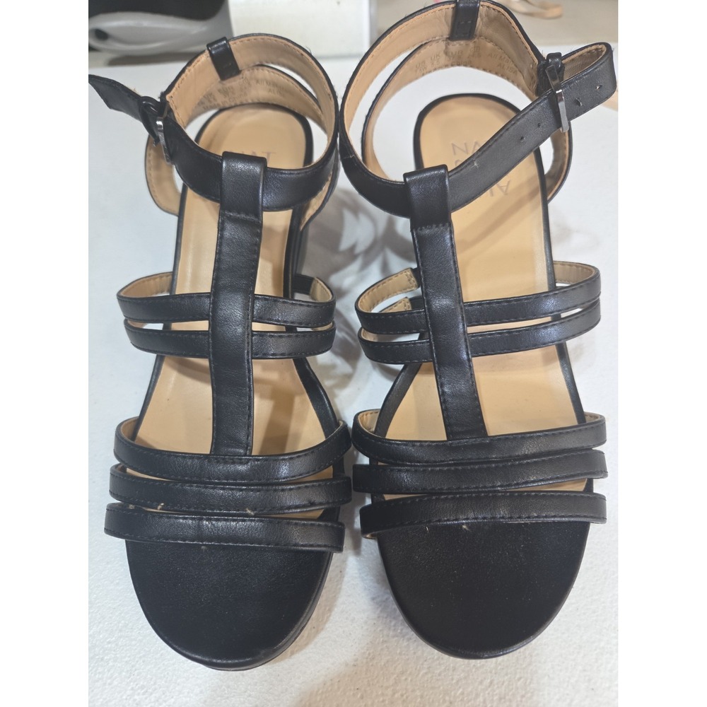 Naturalizer Alisa Women's 7.5 M Black Strappy Block Heel Sandals Ankle Strap